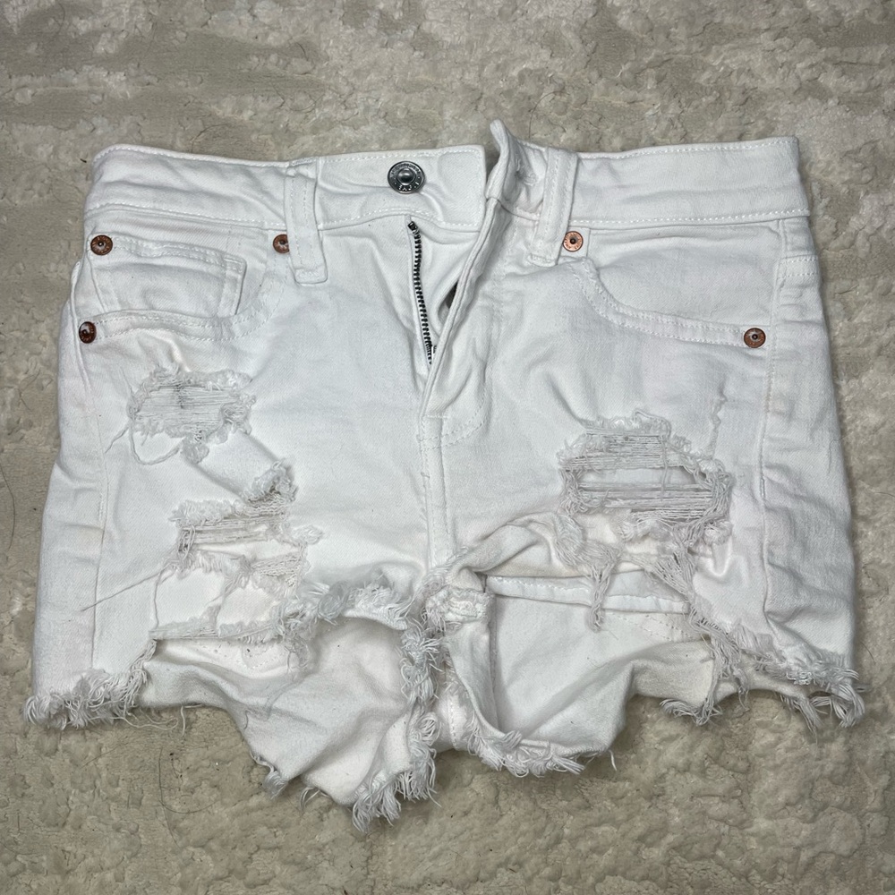 American Eagle Outfitters White Jean Shorts Distressed Frayed Hem
